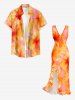 Robe portefeuille fendue à volants imprimé fleurs d'hibiscus hawaïennes - Orange S