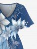 Robe midi Hawaï fendue imprimé fleurs dégradé colorblock - Bleu profond S