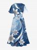 Flowers Ombre Colorblock Print Split Hawaii Midi Dress -  