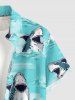 Chemise hawaïenne pour homme à boutons et poche, imprimé requin et mer - Bleu clair 5XL