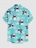 Chemise hawaïenne pour homme à imprimé requin et mer, boutons et poche - Bleu clair 6XL