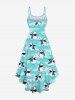 Robe hawaïenne asymétrique imprimé requin et mer, devant court et dos long - Bleu clair 1X