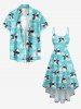 Robe hawaïenne asymétrique imprimé requin et mer, devant court et dos long - Bleu clair 1X