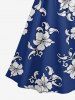 Robe trapèze hawaïenne à imprimé hibiscus et feuilles - Bleu 3X