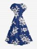 Hibiscus Flower Leaf Print Hawaii A Line Dress -  