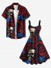 Skulls Octopus Flower Print Hawaii A Line Dress -  