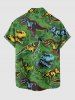 Dinosaur Jungle Print Hawaii Button Pocket Shirt For Men -  