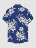 Hibiscus Flower Leaf Print Hawaii Button Pocket Shirt For Men -  