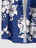 Hibiscus Flower Leaf Print Hawaii Button Pocket Shirt For Men -  