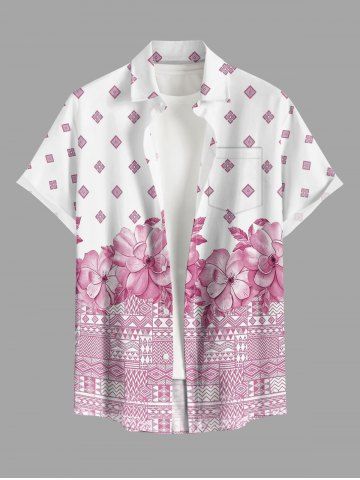 Chemise hawaïenne homme avec boutons et poche, à motifs graphiques, géométriques et floraux d'inspiration ethnique - PINK - S