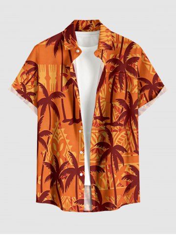 Chemise hawaïenne homme à imprimé graphique ethnique cocotier, avec boutons et poche - ORANGE - 5XL