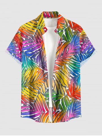 Chemise homme hawaïenne à imprimé feuilles tropicales en dégradé coloré, avec boutons et poche - YELLOW - M