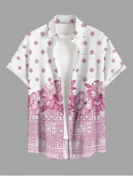 Chemise hawaïenne pour homme à boutons et poche, avec imprimé floral graphique ethnique et géométrique - Rose  4XL