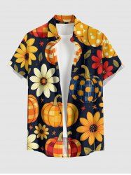 Chemise homme Halloween à pois, à imprimé citrouilles et fleurs, à poche boutonnée - orange clair 3XL
