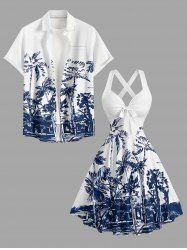 Coconut Tree Print Matching Hawaii Beach Outfit For Couples -  