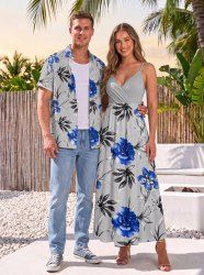 Flowers Leaf Print Matching Hawaii Beach Outfit For Couples -  