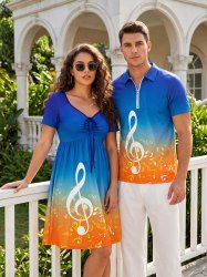 Ombre Music Symbol Print Matching Hawaii Beach Outfit For Couples -  