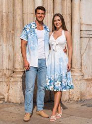 Flowers Ombre Print Matching Hawaii Beach Outfit For Couples -  