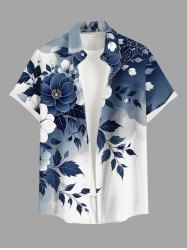 Chemise homme hawaïenne à imprimé ombré fleurs, feuilles et branches, avec poche boutonnée - Bleu profond 4XL