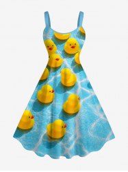 Ducks Water Ripple Print Hawaii Tank Dress(Adjustable Shoulder Strap) -  
