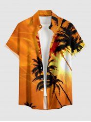 Chemise hawaïenne pour homme à imprimé cocotier et soleil, avec boutons et poche - Orange Foncé 4XL