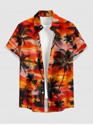 Chemise hawaïenne pour homme, motif cocotiers et nuages, boutonnée avec poche - Orange Foncé XL