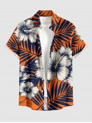 Chemise hawaïenne pour homme à imprimé fleurs d'hibiscus et feuilles tropicales, avec boutons et poche - Orange 4XL
