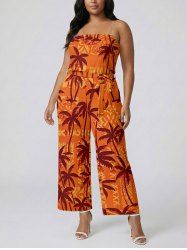 Combinaison hawaïenne à imprimé graphique ethnique de cocotiers avec poches, ceinture amovible et bretelles - Orange 1X