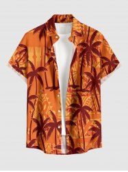 Coconut Tree Ethnic Graphic Print Hawaii Button Pocket Shirt For Men -  