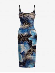 Ombre Leopard Flower Print Hawaii Dress -  