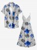 Flowers Leaf Print Matching Hawaii Beach Outfit For Couples -  