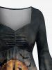Tenue assortie pour couples avec imprimé d'Halloween : citrouille, chauve-souris, lune et château - Noir 