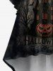 Tenue assortie pour couples avec imprimé d'Halloween : citrouille, chauve-souris, lune et château - Noir 