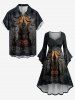 Tenue assortie pour couples avec imprimé d'Halloween : citrouille, chauve-souris, lune et château - Noir 