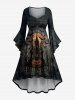 Tenue assortie pour couples avec imprimé d'Halloween : citrouille, chauve-souris, lune et château - Noir 