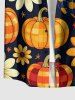 Chemise homme Halloween à pois, à imprimé citrouilles et fleurs, à poche boutonnée - orange clair 3XL