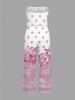Ethnic Geometric Graphic Flower Print Hawaii Pocket Jumpsuit with Removable Belt and Shoulder Strap - Rose  4X