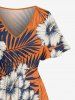 Robe midi hawaïenne à fente, imprimé fleur d'hibiscus et feuilles tropicales - Orange 4X