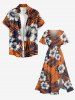 Robe midi hawaïenne à fente, imprimé fleur d'hibiscus et feuilles tropicales - Orange 4X