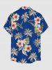 Chemise hawaïenne pour homme à imprimé fleurs d'hibiscus et feuilles tropicales, avec boutons et poche - Bleu XL