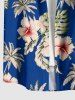 Chemise hawaïenne pour homme à imprimé fleurs d'hibiscus et feuilles tropicales, avec boutons et poche - Bleu XL