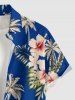 Chemise hawaïenne homme à imprimé fleur d'hibiscus et feuilles tropicales, à boutons et poche - Bleu 4XL