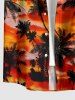 Chemise hawaïenne pour homme, motif cocotiers et nuages, boutonnée avec poche - Orange Foncé XL