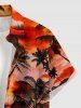 Chemise hawaïenne pour homme, motif cocotiers et nuages, boutonnée avec poche - Orange Foncé XL