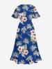 Robe midi hawaïenne fendue à imprimé fleurs d'hibiscus et feuilles tropicales - Bleu 2X