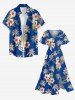 Robe midi hawaïenne fendue à imprimé fleurs d'hibiscus et feuilles tropicales - Bleu 2X