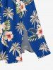 Robe midi hawaïenne fendue à imprimé fleurs d'hibiscus et feuilles tropicales - Bleu 2X
