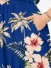 Robe midi hawaïenne fendue à imprimé fleurs d'hibiscus et feuilles tropicales - Bleu 2X