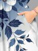 Robe midi coupe A à imprimé dégradé hawaïen fleurs, feuilles et branches, avec poches fendues - Bleu profond 4X
