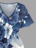 Robe midi coupe A à imprimé dégradé hawaïen fleurs, feuilles et branches, avec poches fendues - Bleu profond 4X